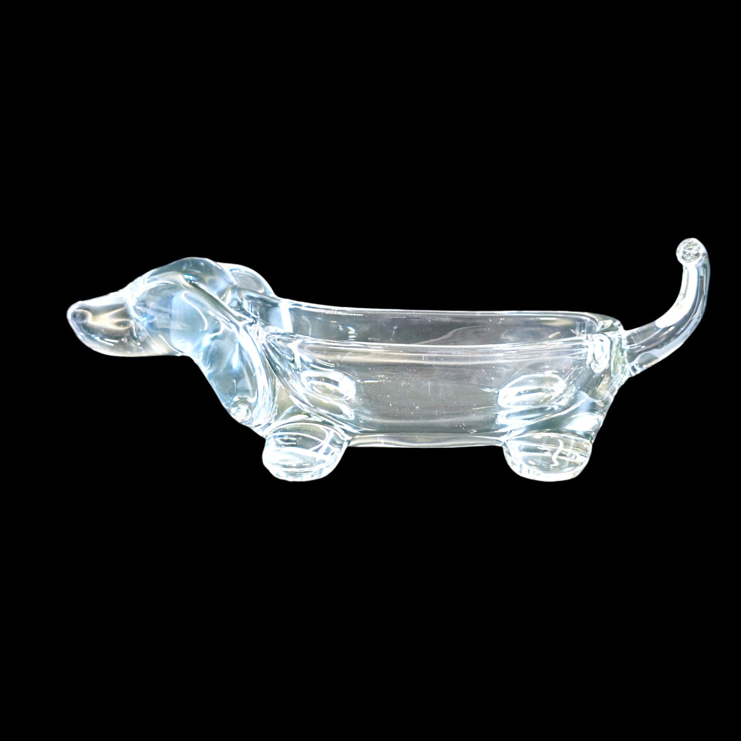 Hand-Blown Vintage Glass Lead Crystal Dachshund Weiner Dog Dish