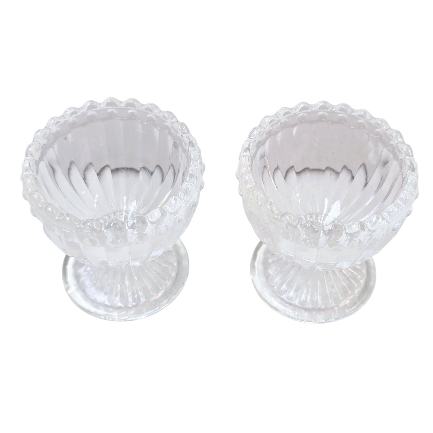 Set of 2 Vintage Sawtooth Egg Cups Pearl Dot Edge, Ribbed Boiled Egg Holders, Easter Egg Holder