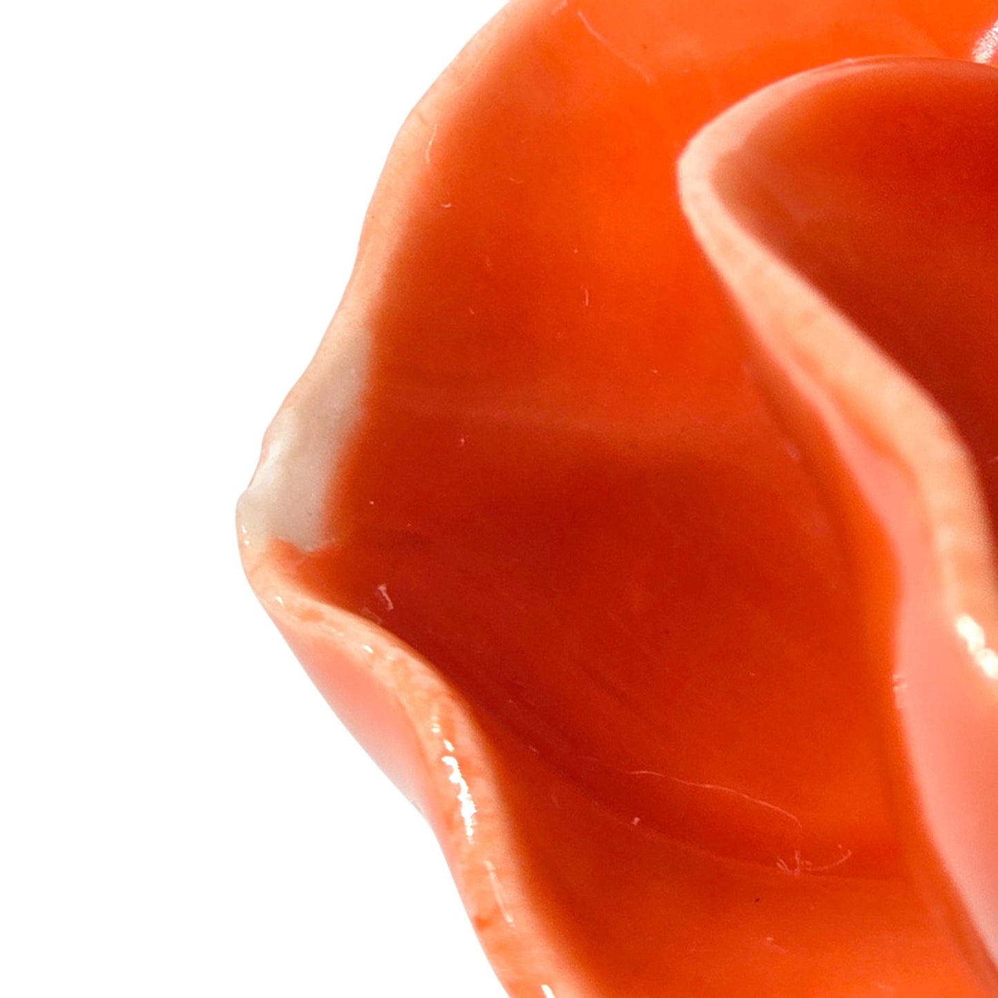 Vintage Poppy Orange Glazed Pottery Lotus Flower Candle Holder Tea Light Artisan