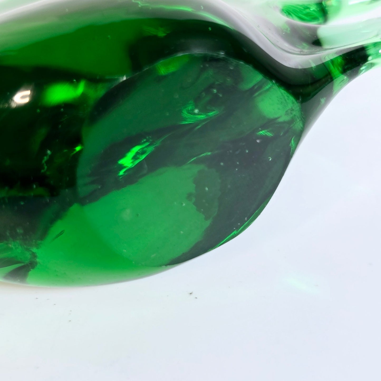 Handblown Green Art Glass Fish Paperweight, Polished Bottom