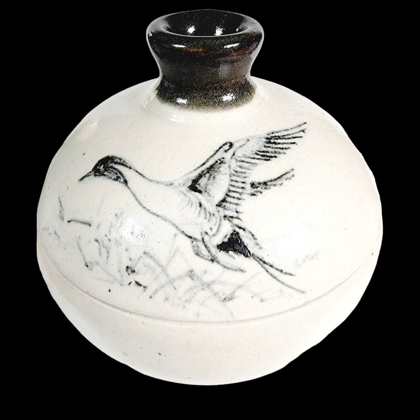 Signed Studio Art Pottery Egg Microwave Steamer Cooker, Lidded Trinket Dish Bird