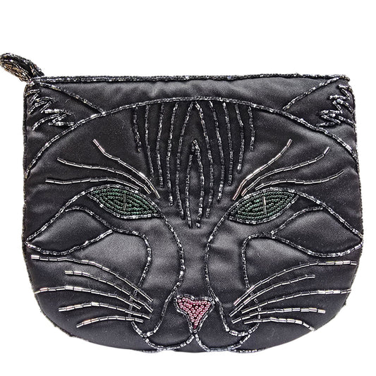 Vintage Genie Black Cat Beaded Change Purse