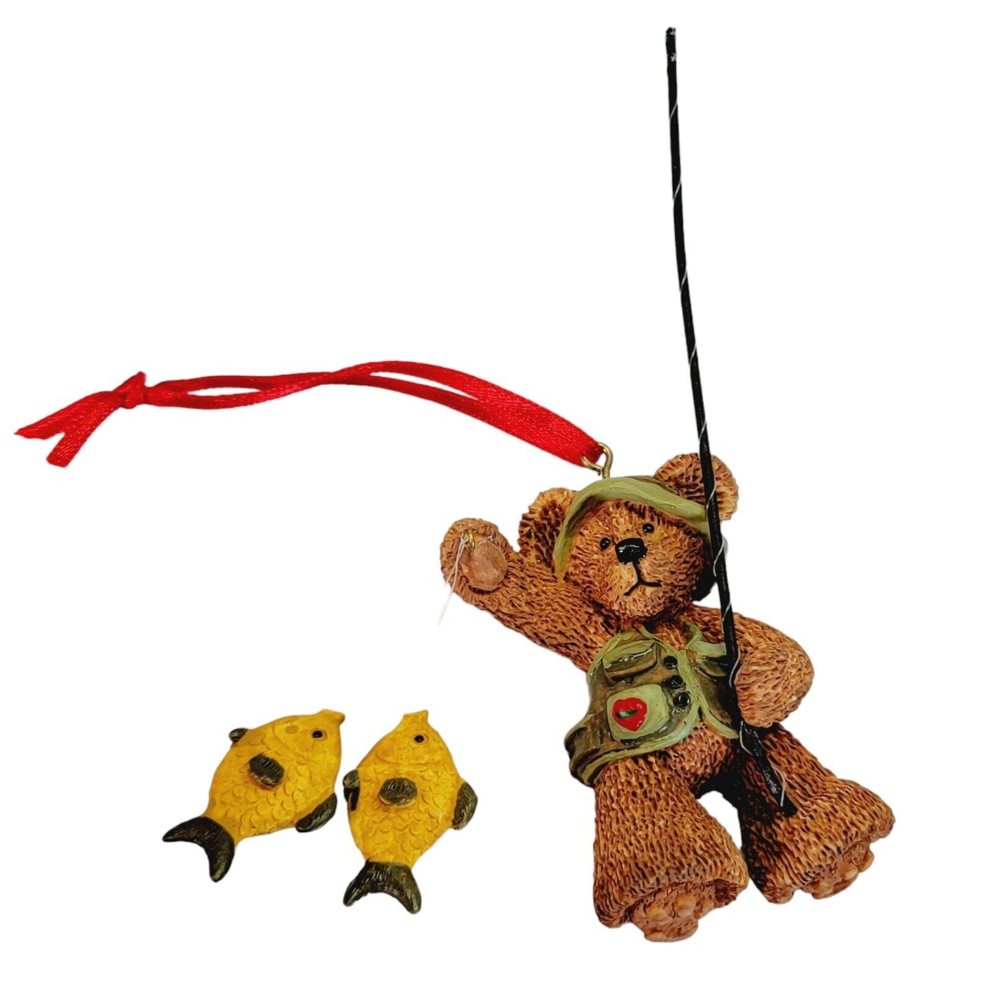 Kurt Adler Holly Bearies Christmas Ornament, Fly Fishing Bear With Dangling Fish