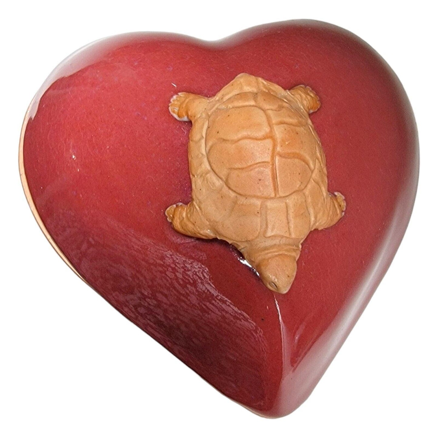 Heart-Shaped Pottery Lidded Trinket Dishwith Turtle on Top