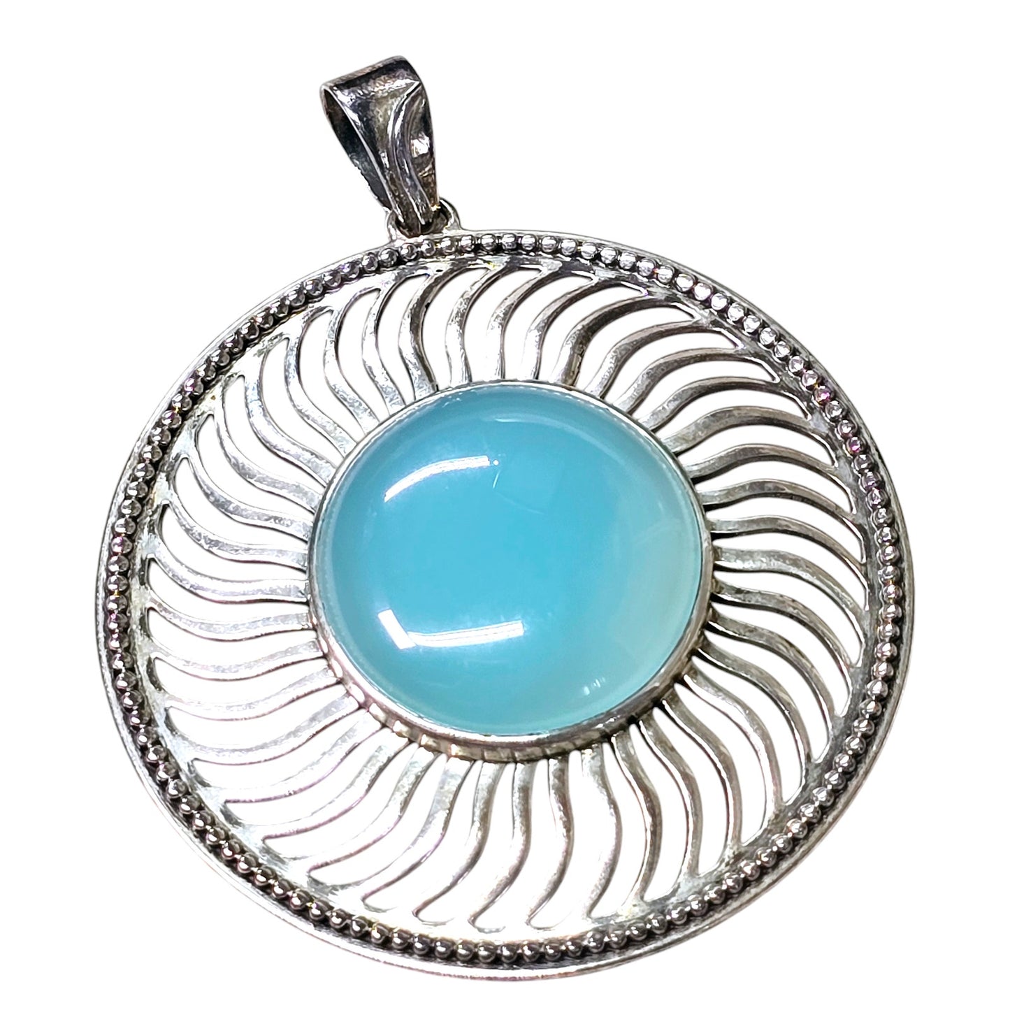 Vintage Doug Paulus DP 925 Silver Round Light Blue Chalcedony Pendant India