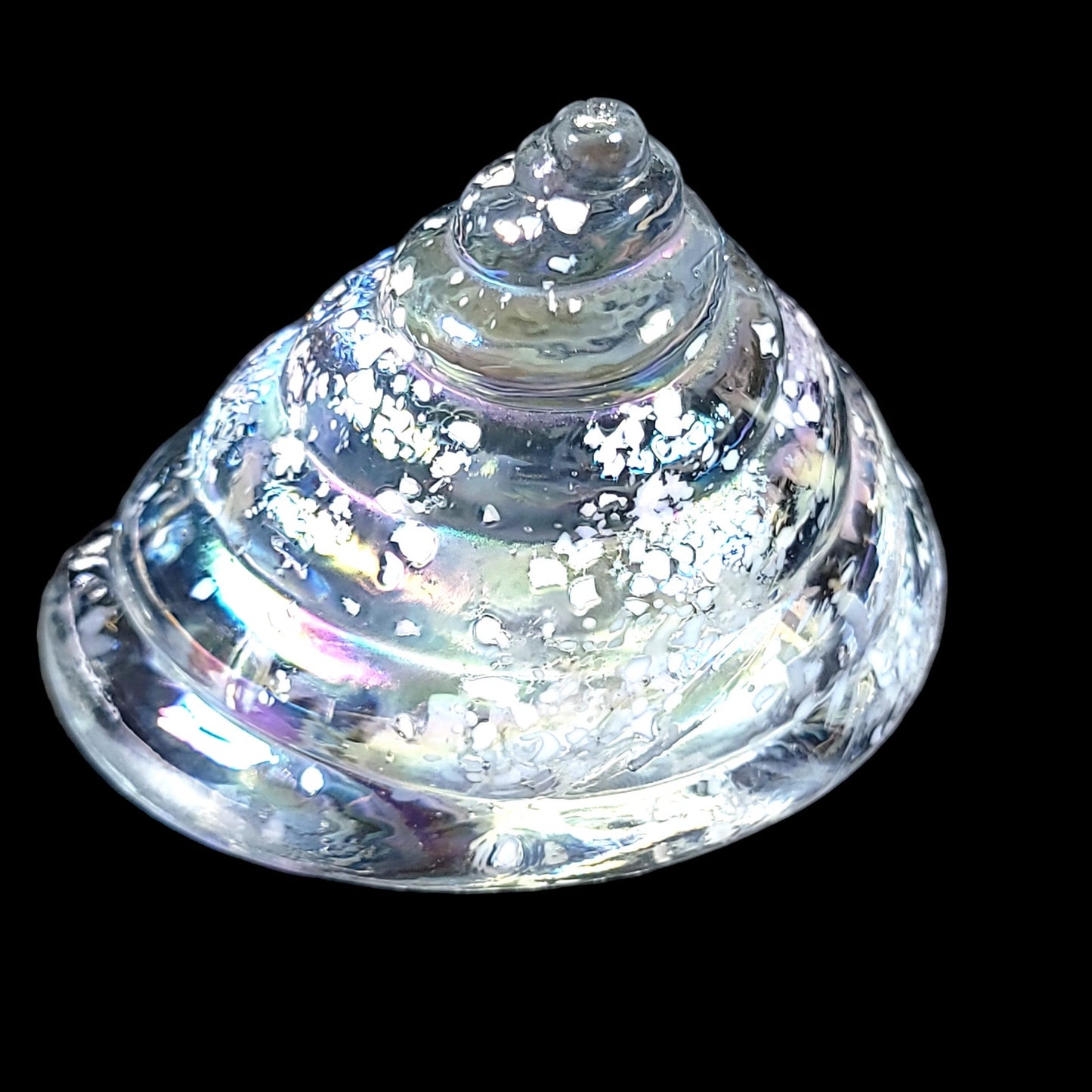 Hand Blown Iridescent Art Glass Sea Shell, Glass Cone Shell 3" x 3"