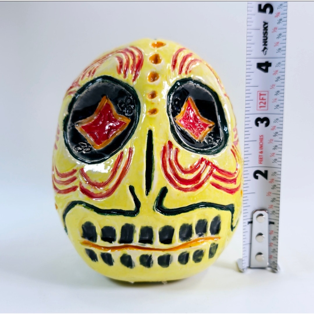 Artisti Signed Day of the Dead Handcrafted Sugar Skull, Halloween Decor