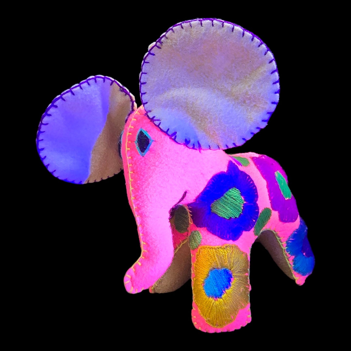 Boho Embroidered Elephant Plush Mexican Folk Art Colorful Otomi Style Decor