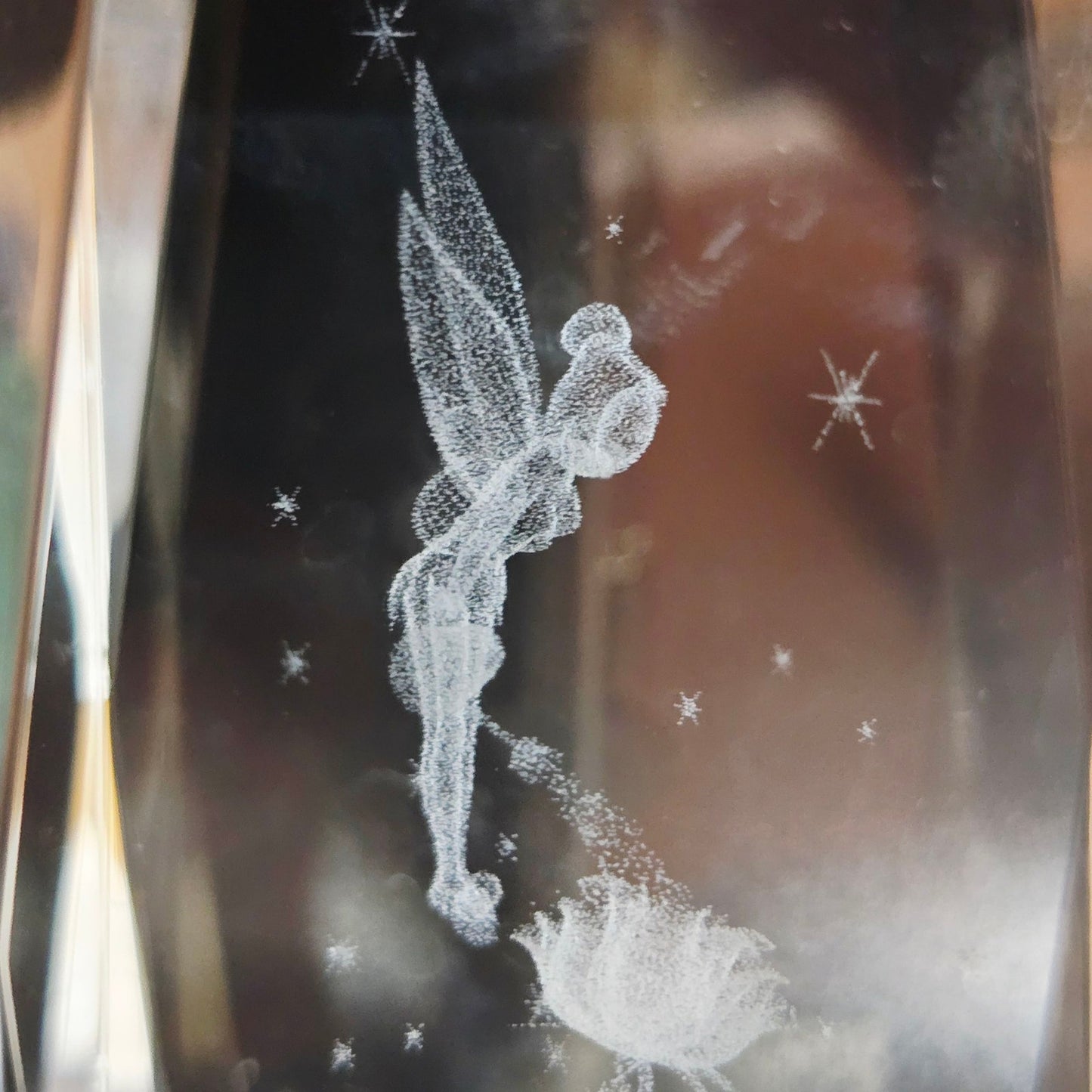 Disney Tinkerbell 3D Crystal Glass Cube Paperweight, Watering Flower Water Can
