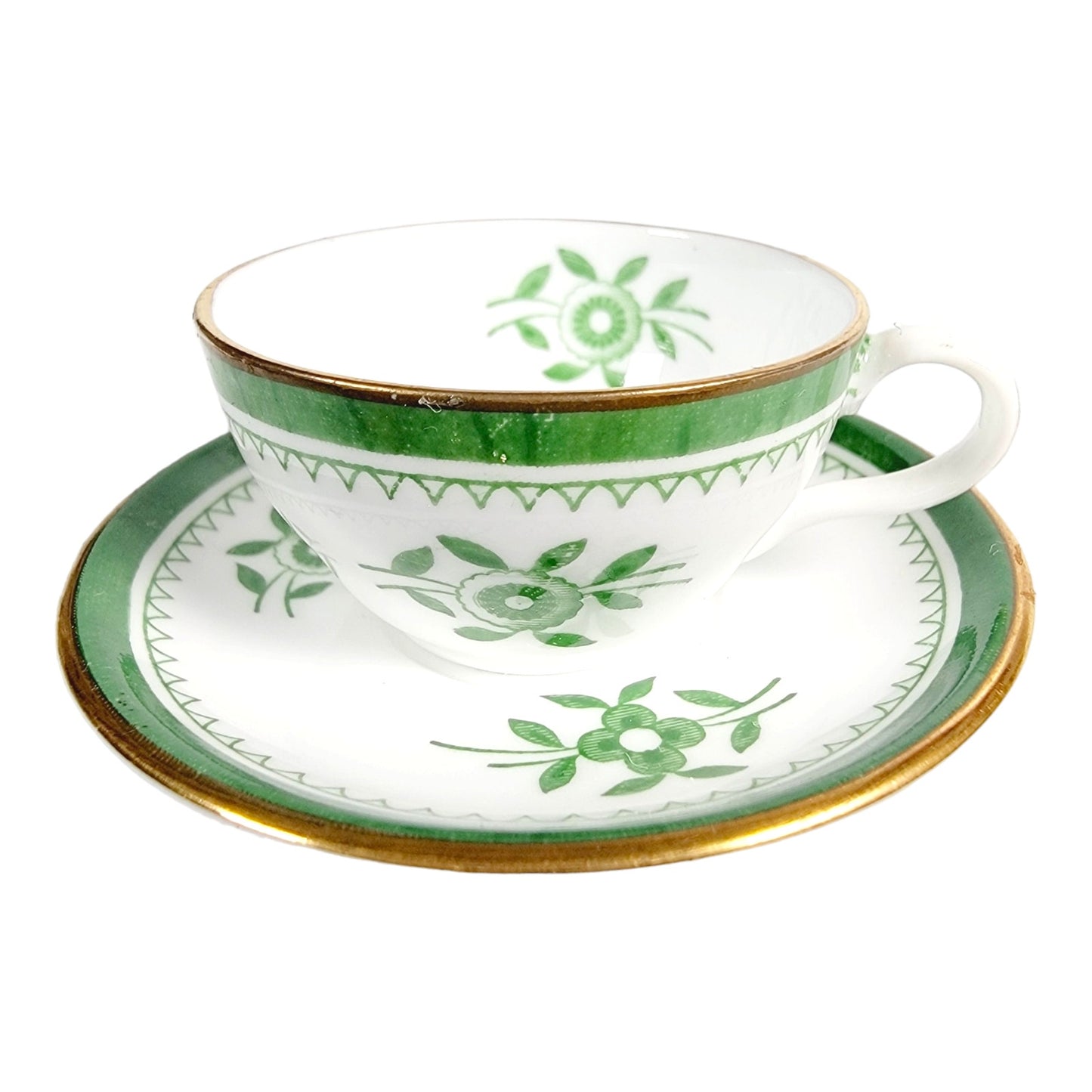 Vintage Spode Copeland Miniature Teacup and Saucer, Bone China Spode Gloucester Green and White