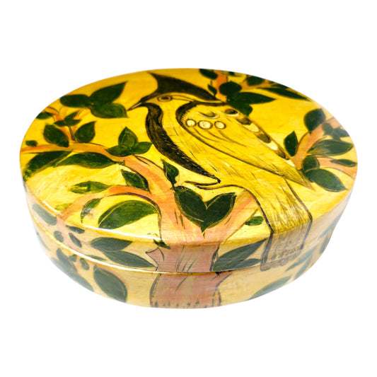 Vintage Handpainted Bird in Tree Oval Box