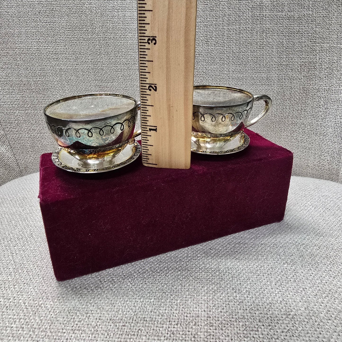 Vintage Silver Treasures by Godinger Teacup Salt Pepper Shakers Original Velvet Box