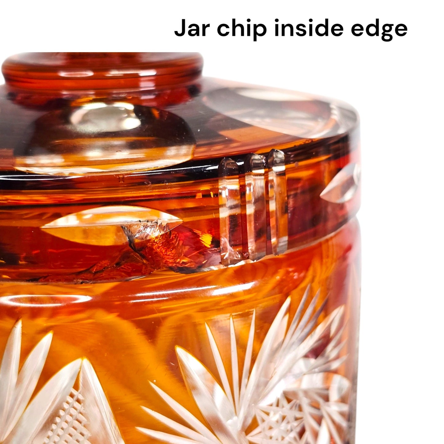 Vtg Amber Bohemian Cut Glass Vanity Set 5‑Piece Jewelry Dresser Set Orange-Brown