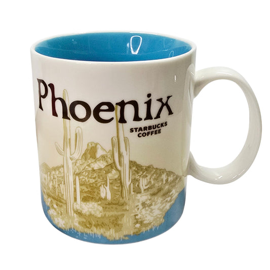 Starbucks Coffee Mug Phoenix City Scene Desert Cactus 16 oz Blue Interior 2012