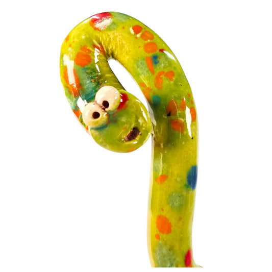 Adorable Worm Garden Stake Green Pottery Worm Stake Whimsical Colorful Worm