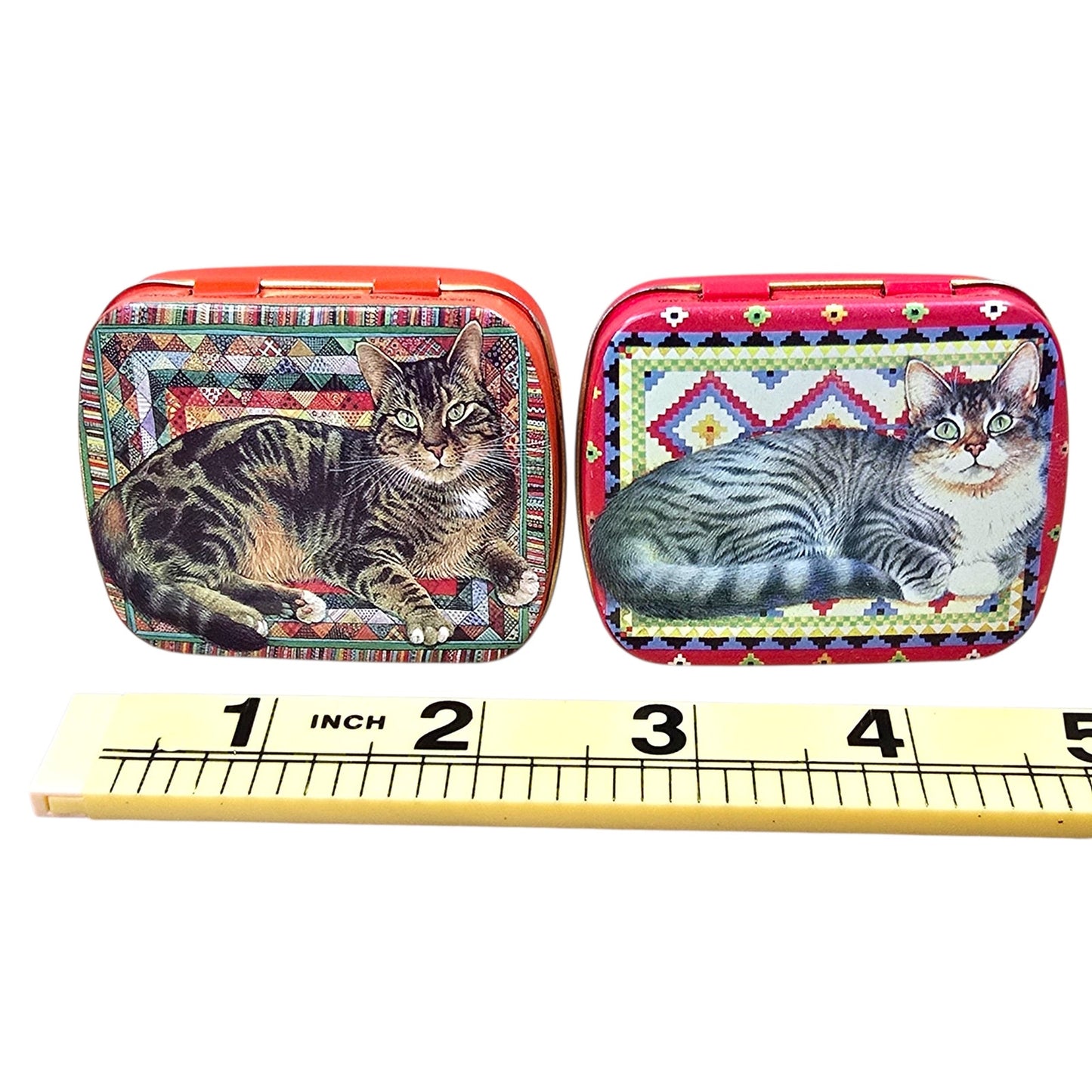 Pair Vintage Cat Tin Boxes Lesley Anne Ivory 1989 Hunkydory England Quilt Art