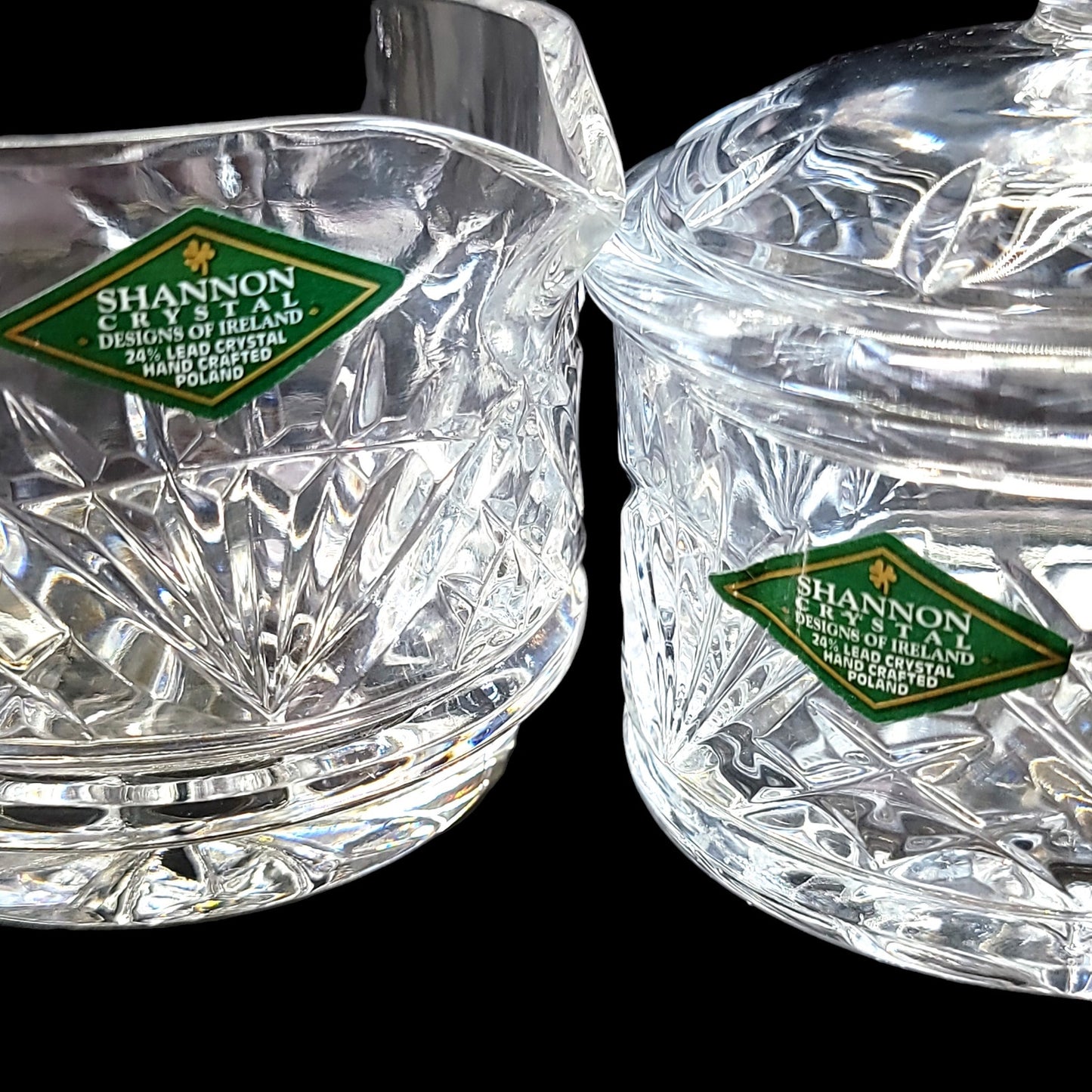 Shannon Crystal Stackable Creamer & Sugar with Lid, Irish Design Crafted in Poland, Cut Design