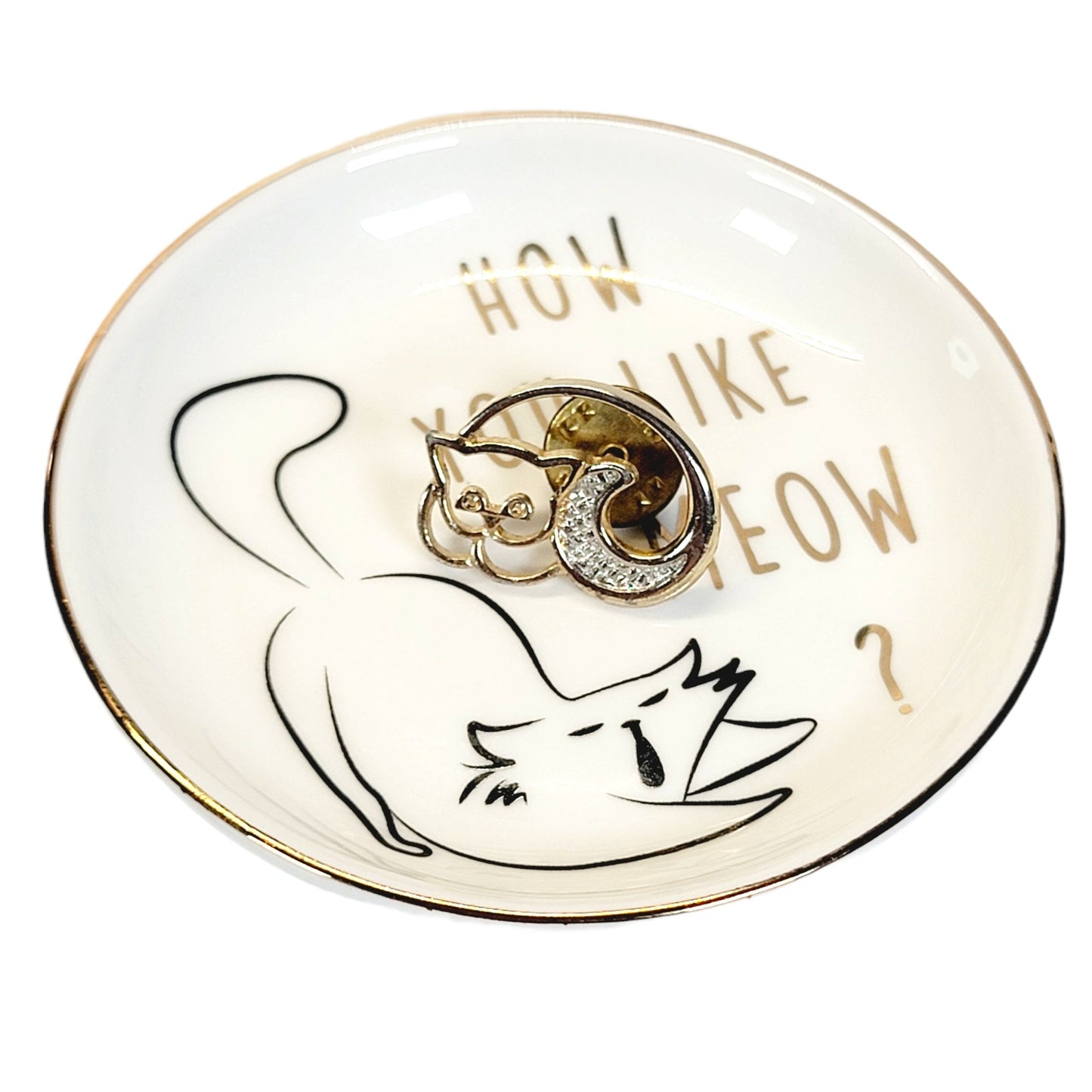 CAT LOT: Vintage Avon Cat Pin and a "How You Like Meow" Mini Trinket Dish Charming Charlie