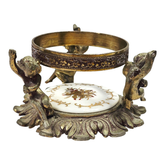 Vtg Vanity Cherub Perfume Bottle Holder Orb Stand Heavy Orante Hollywood Regency