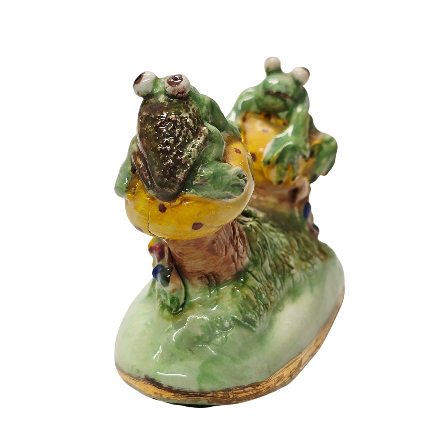 Basil Matthews Figurine Frogs on Mushrooms Vtg Studio Sculpture England Signed