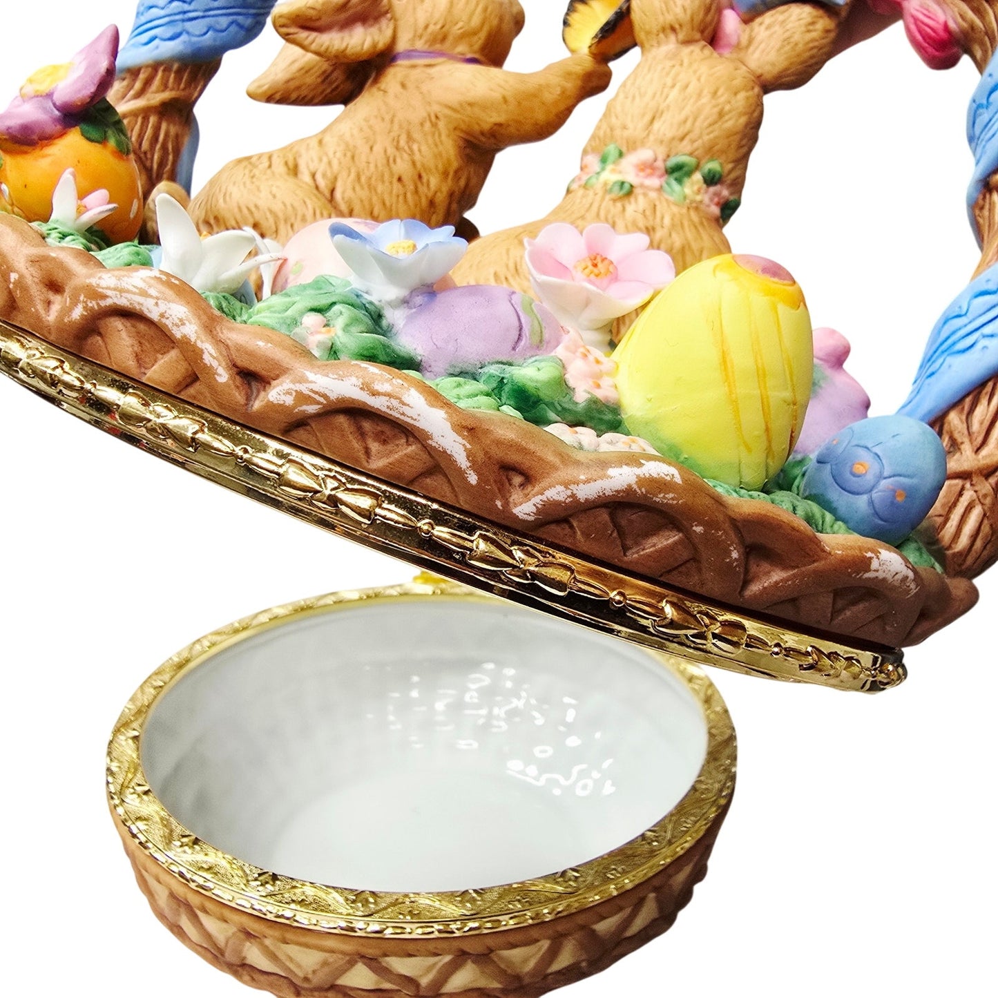 Large 9" Porcelain Easter Bunny Basket Lidded Centerpiece