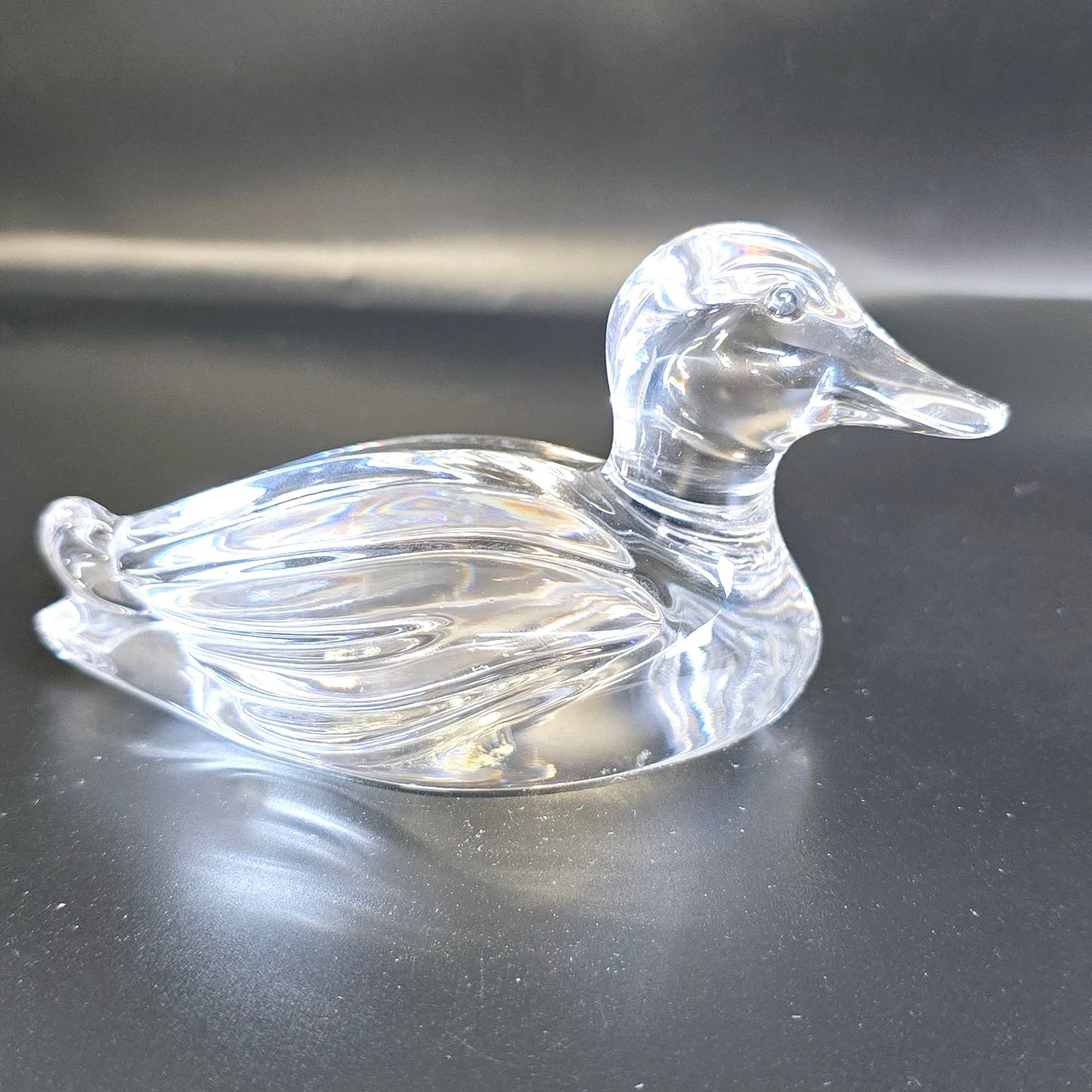 Handblown Clear Art Glass Duck, Polished Bottom