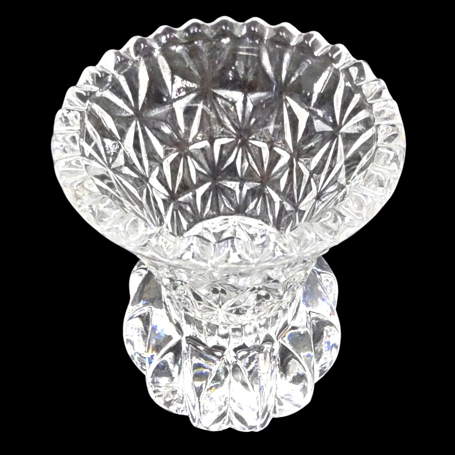 Vtg Crystal Toothpick Holder Bud Bulb Base Flared Top Pressed Glass Sawtooth Rim