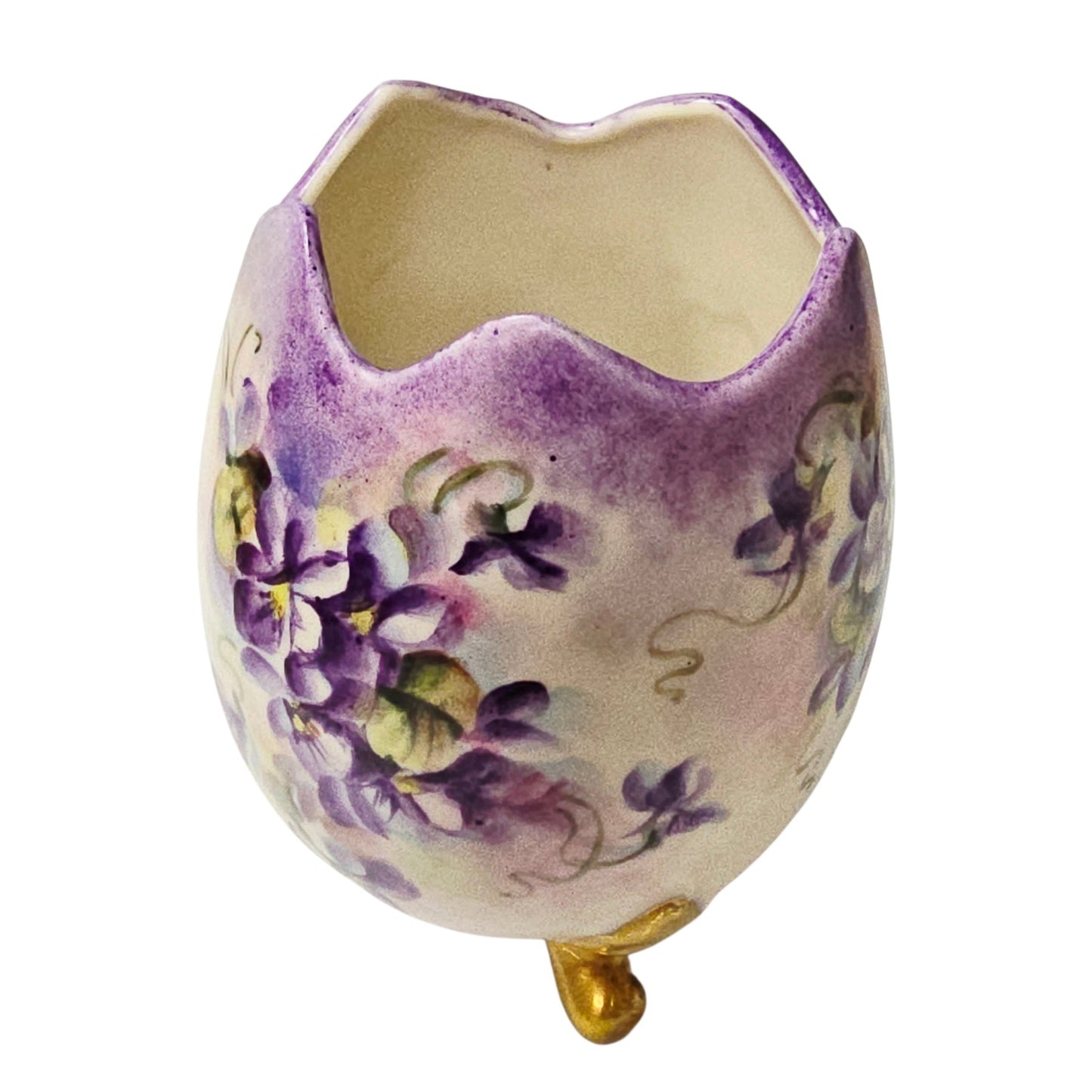 PH Leonard Austria Porcelain Cracked Egg Figurine Purple Violet Gilded Frog Feet