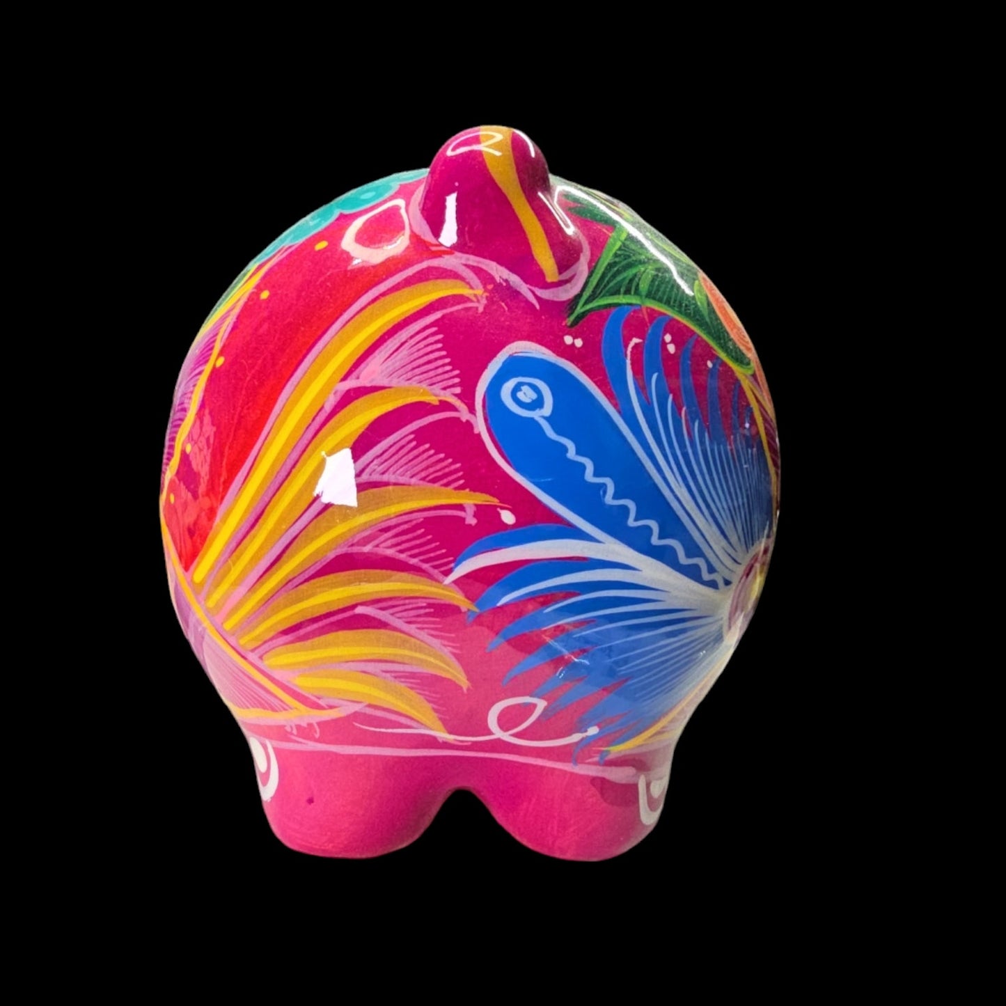 Mexican Pottery Hand-Painted Piggy Bank, Glows under Black Light