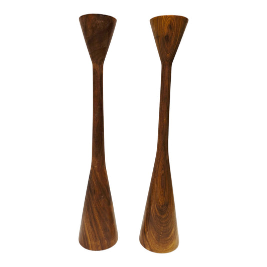 Vtg Mid Century Wooden Candlesticks Set of 2 Made in Japan MCM Taper Holders 60s