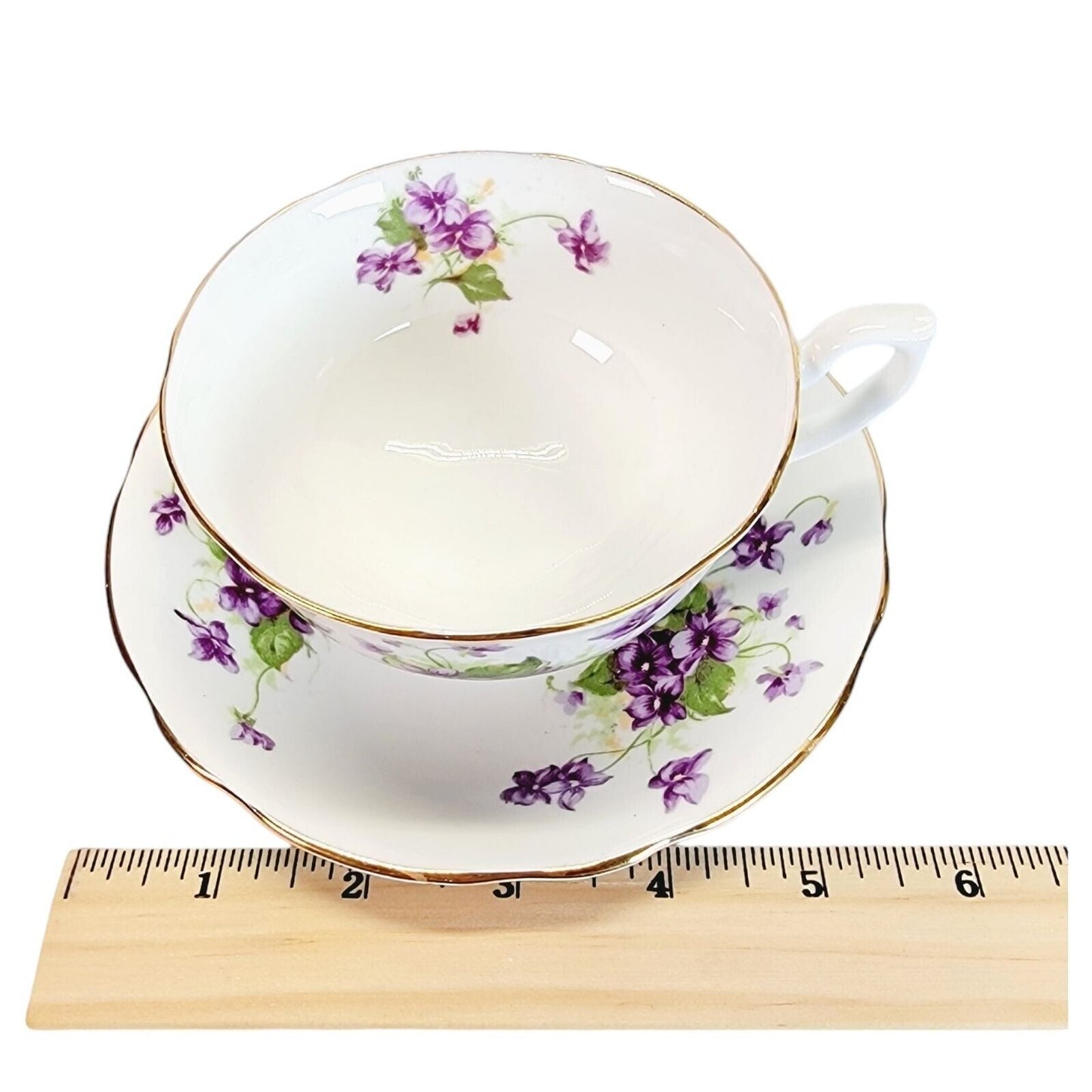 Clarence Bone China Teacup & Saucer Set Violet Floral Pattern Gold Trim Made in England