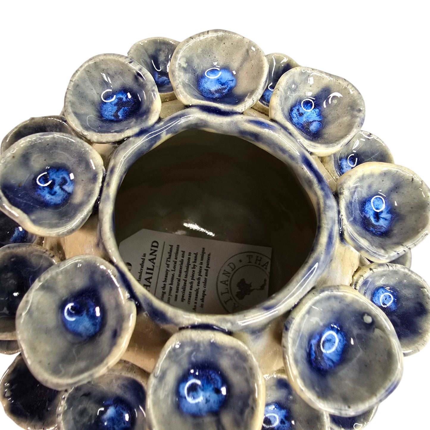 Vintage Art Pottery Barnacle Urchin Vase Thailand Blue Glaze Textured Figural 6"