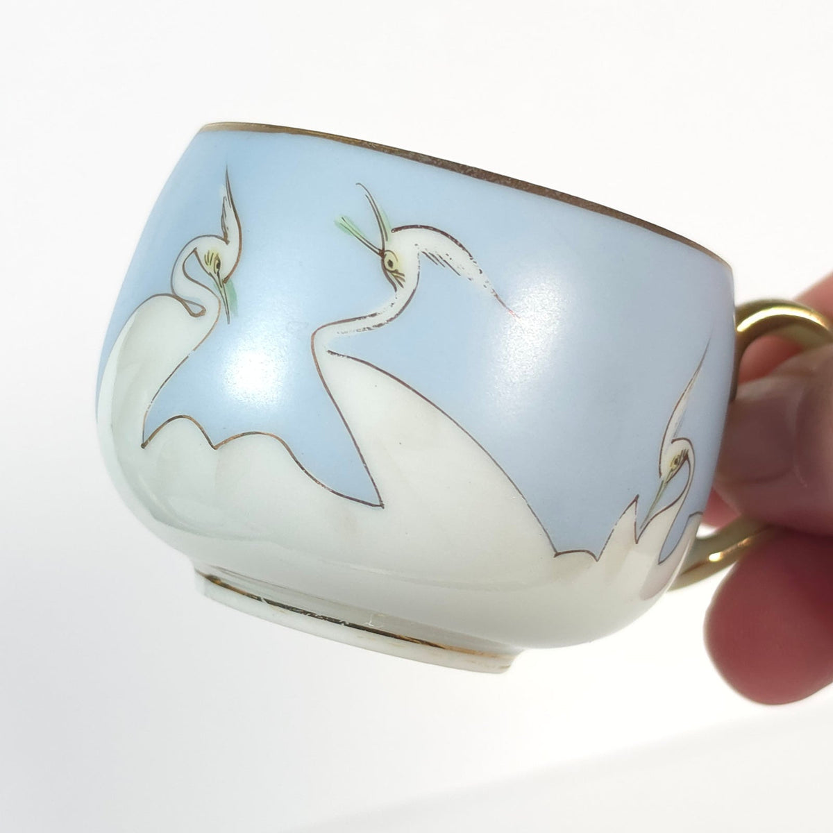 Vintage Japanese Blue Sky Crane Eggshell Porcelain Replacement Teacup