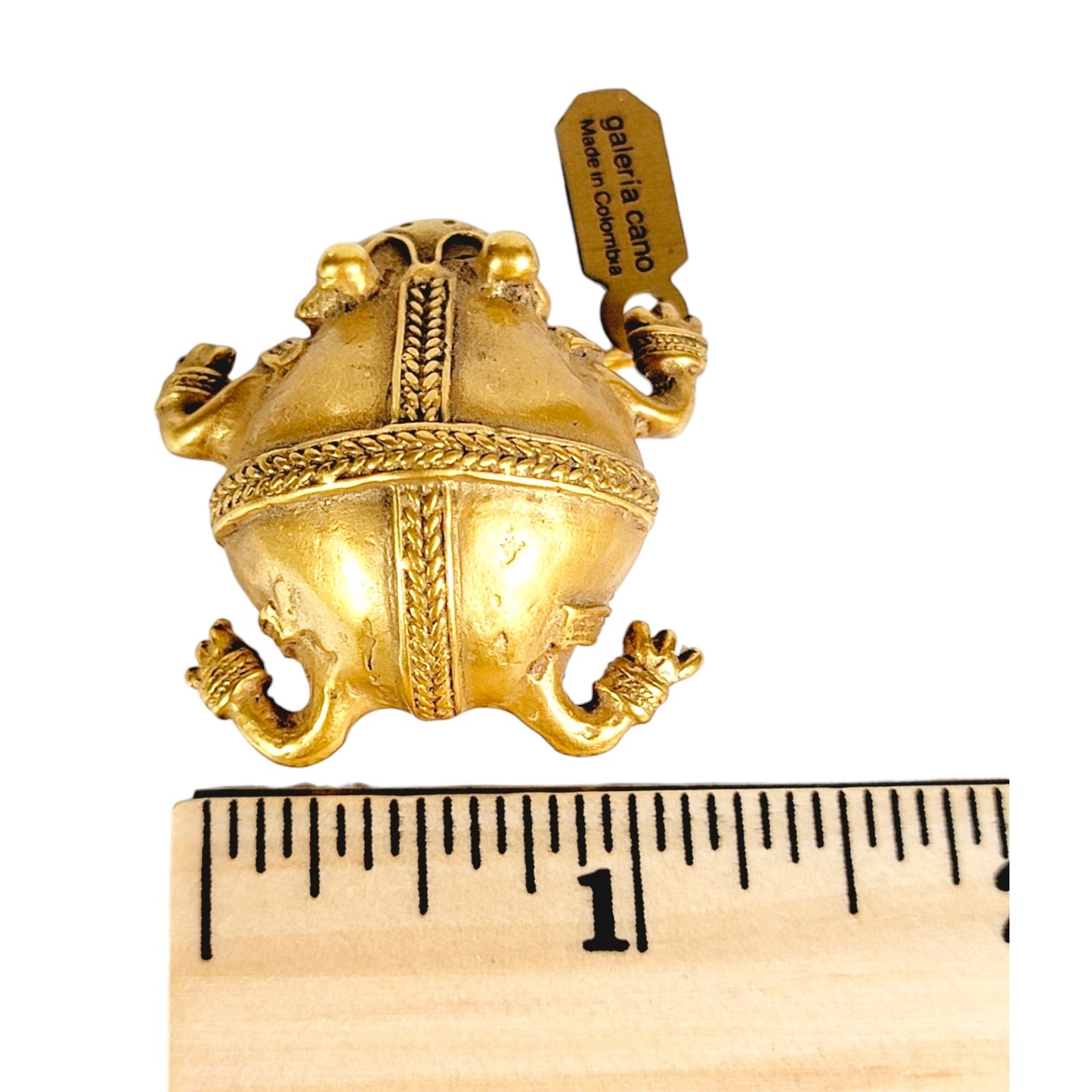 24K GP Rich Gold-Plated Frog Brooch Galeria Cano Pre-Colombian Style Marked Tag