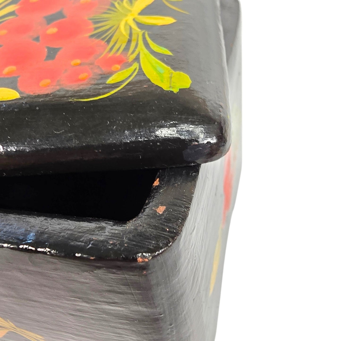 Vintage Hand Painted Floral Wooden Lacquer Box Folk Art Trinket Box 808 Mark