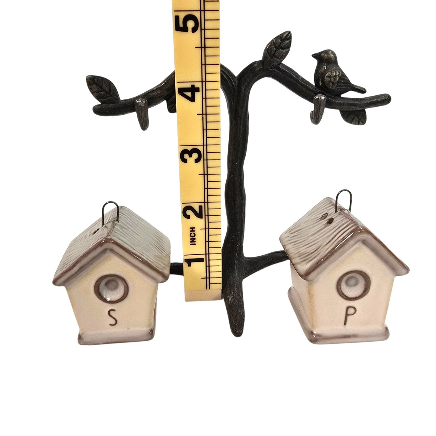 Pottery Barn Birdhouse Salt and Pepper Shakers Metal Display Tree