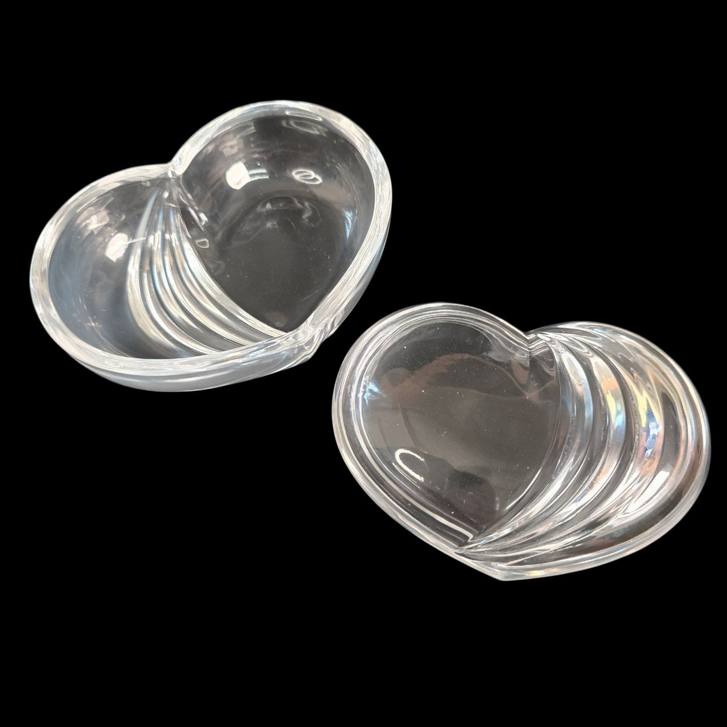 Lead Crystal Curved Heart Shaped Lidded Trinket Dish, Double Sided Pressed Glass