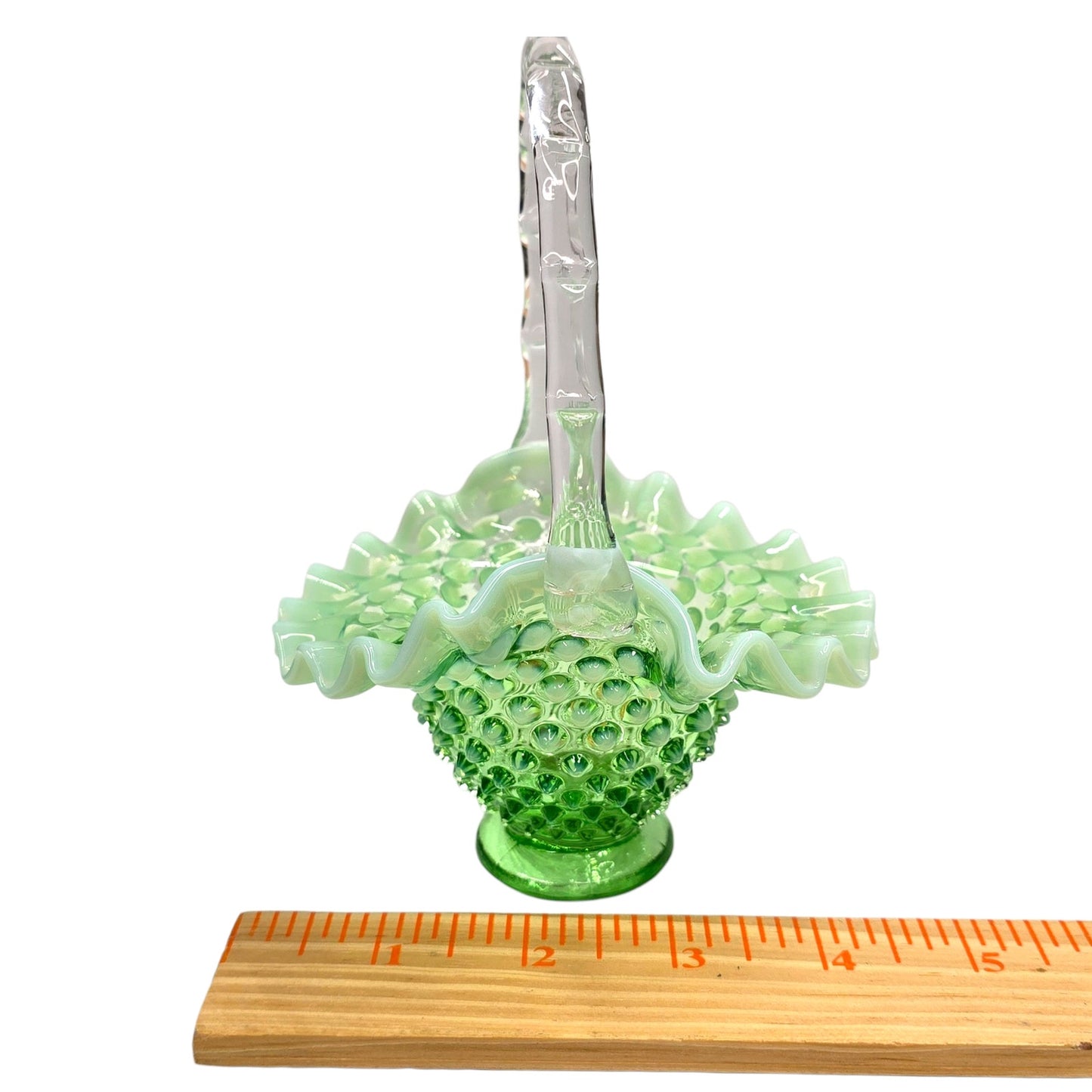 Fenton Green Opalescent Hobnail 3-Pc Set Uranium Vase Basket Dish Glows Green UV
