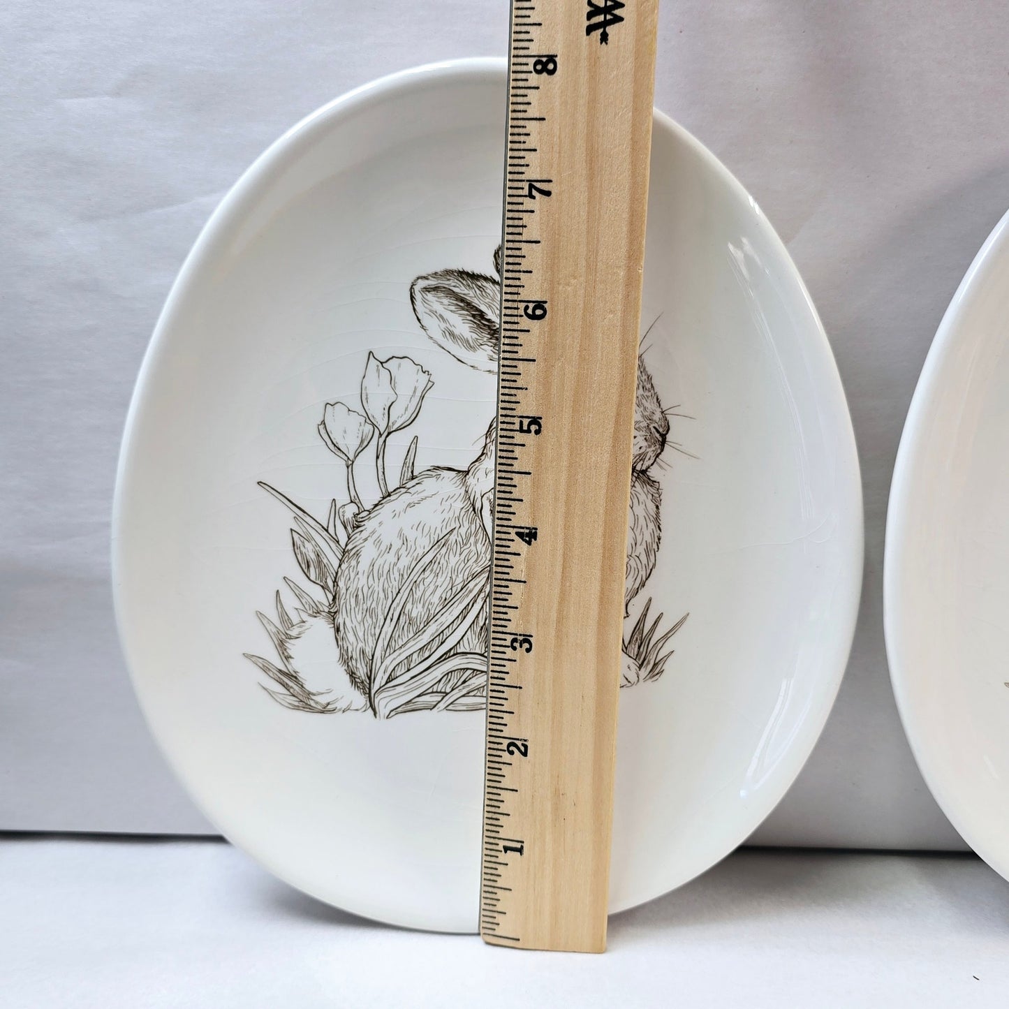 Set 2 Burton & Burton Easter Bunny Plates Brown Sketch Tulips 8.25" AS IS Crazed