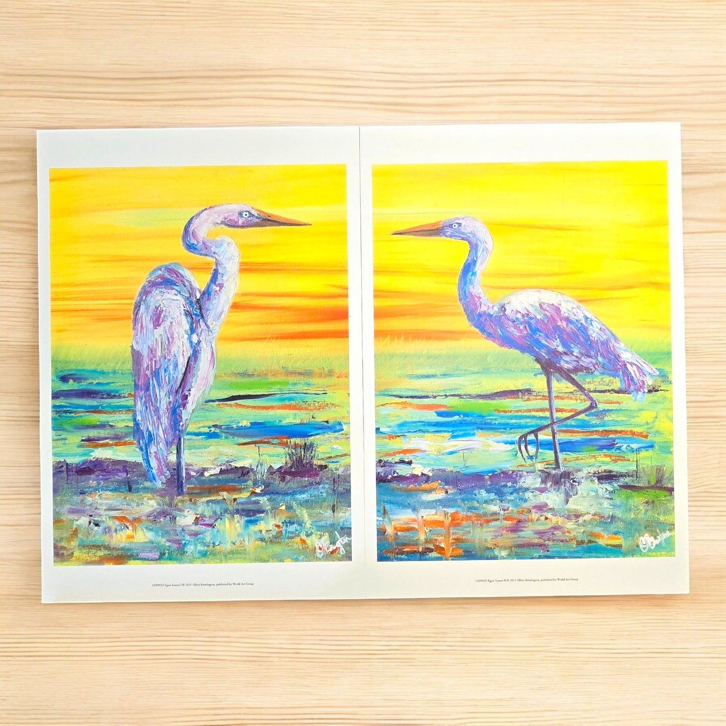 Two 16x12 Egret Bird Art Prints: Egret Sunset I and II, 2015 Olivia Brewington