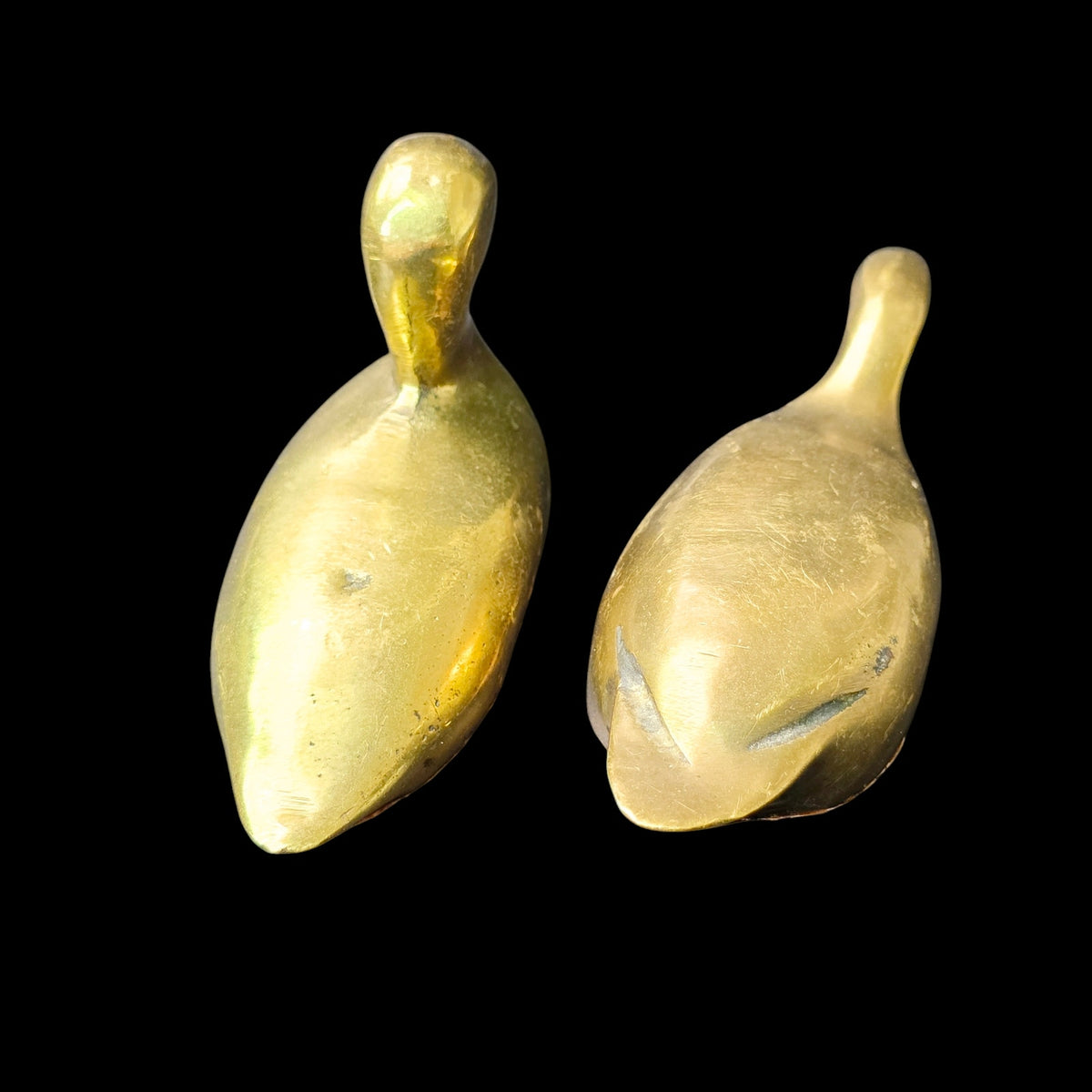 Vintage Solid Brass Duck & Goose Figurines Pair Miniature Waterfowl Birds