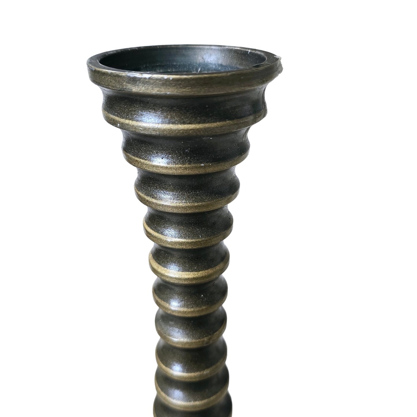 Tall Bobbin-Style Metal Candlestick Holder 12.75"