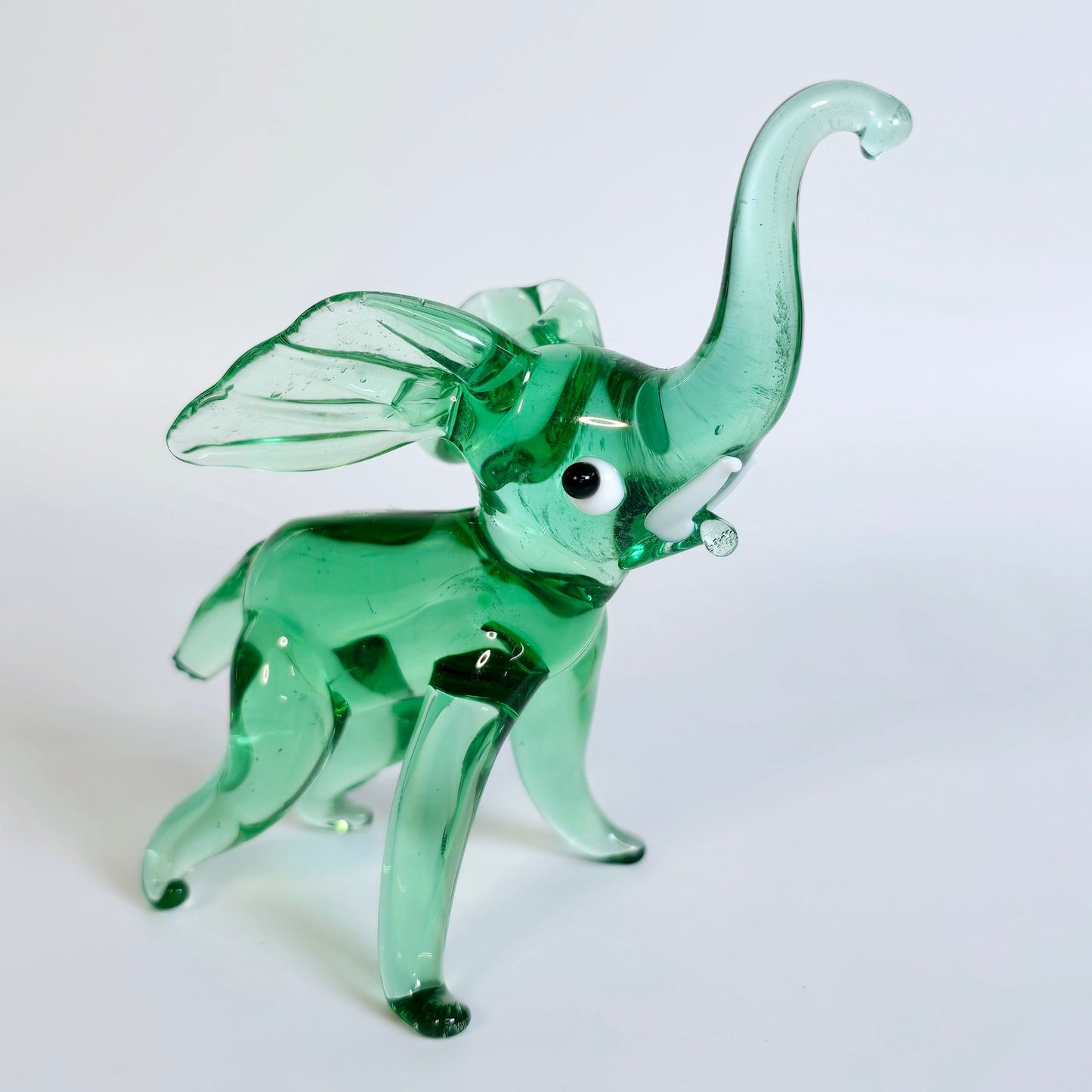 AS IS Handblown Green Art Glass Elephant, Tail is chipped off