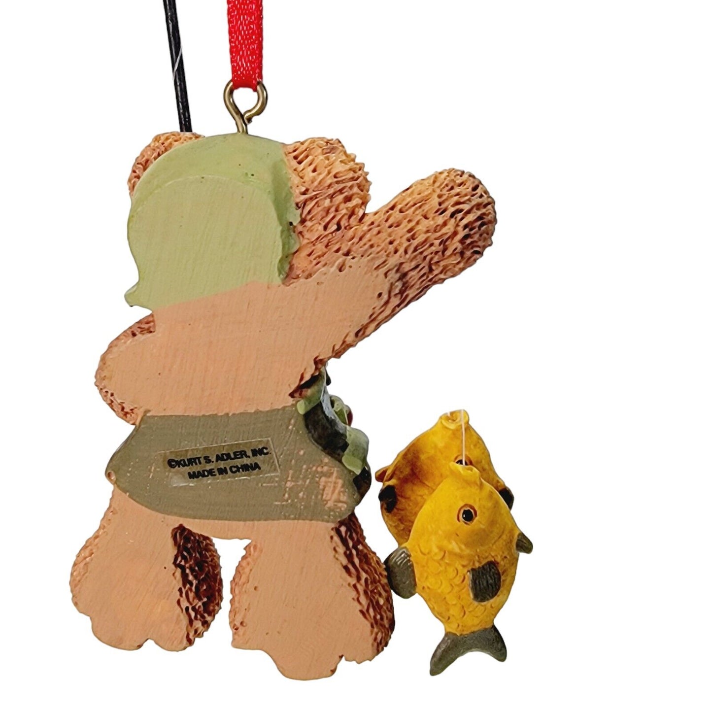 Kurt Adler Holly Bearies Christmas Ornament, Fly Fishing Bear With Dangling Fish