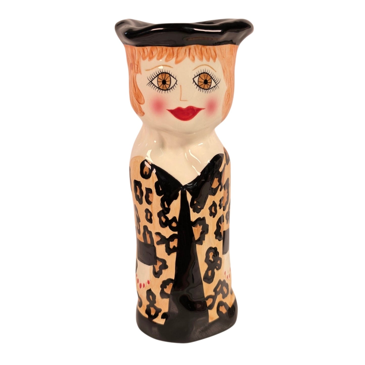 Vintage Bella Casa Ganz Francis Leopard Print Lady Head Vase Figurine 10 Inch