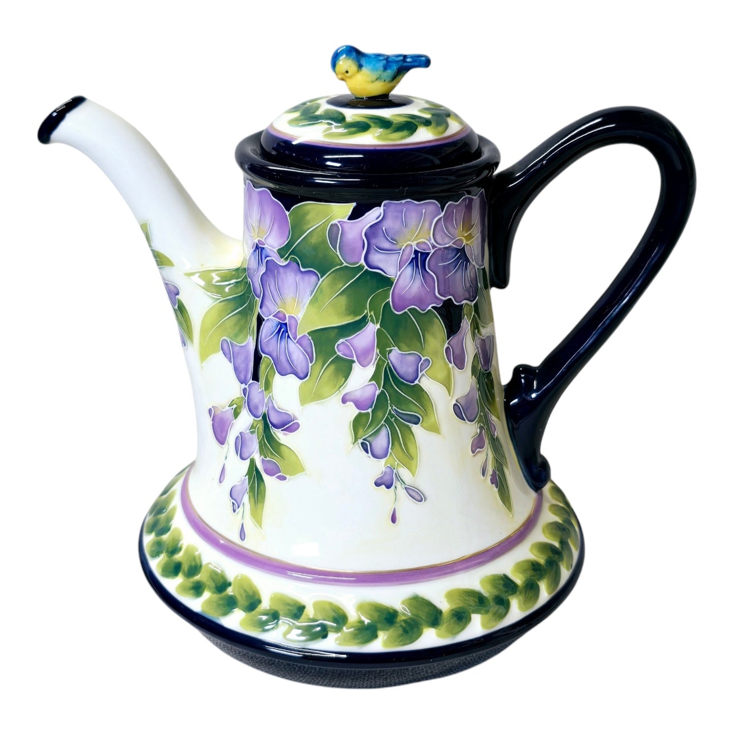 Blue Sky J. McCall Wisteria TeaPot with Bird and Purple Flowers 2005