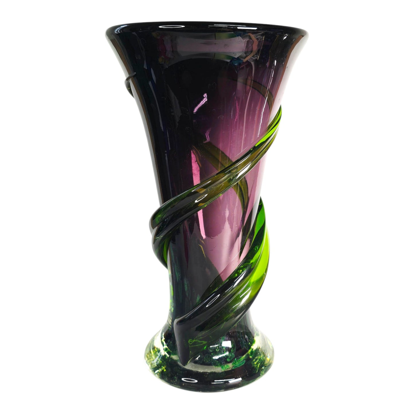 Reserved for Customer: Amethyst Purple Applied Wrapped Green Sparkle Art Nouveau Style Vase