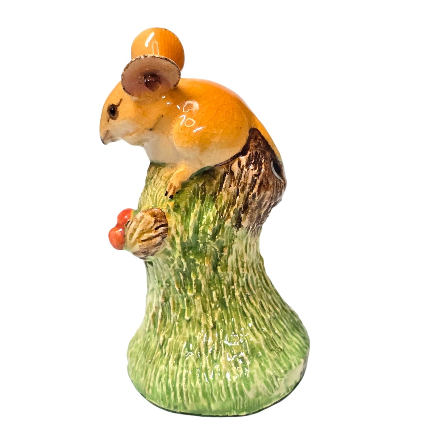 Basil Matthews Mouse on Tree Stump Figurine Signed Vintage Studio Pottery