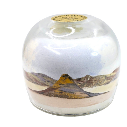 Painted Desert Sands, Sand Globe Art, Northern Arizona Artist, 2.5", Mountains, Sky, Clouds Paperweight