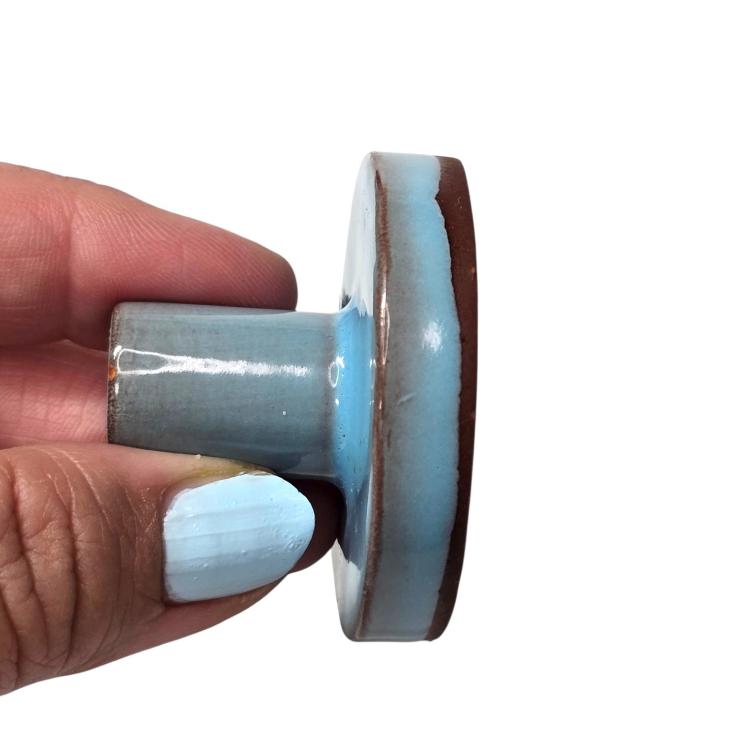 Rycraft Cookie Stamp Terra Cotta Blue Glazed Ceramic Butter Press Flower MCM